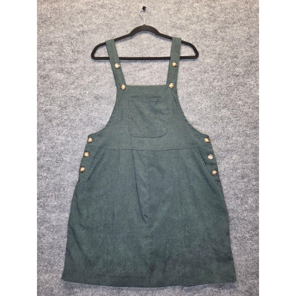 SHEIN Curve Overall Dress Women 1X Green Corduroy Pinafore Jumper Button Pockets
